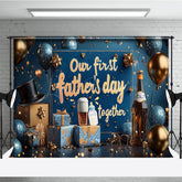 Lofaris Blue Gold Balloons Box Happy 1st Fathers Day Backdrop